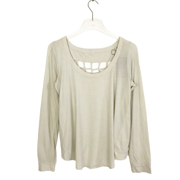 Chaser Grid Open Back Tee Long Sleeve Scoop Neck Cream Size Small NWT - Picture 2 of 8